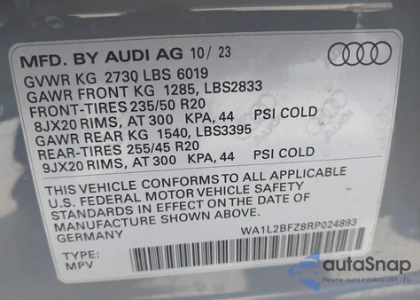 2024 Audi Q4 E-Tron Premium Plus 50 Quattro from USA, damaged, VIN WA1L2BFZ8RP024893